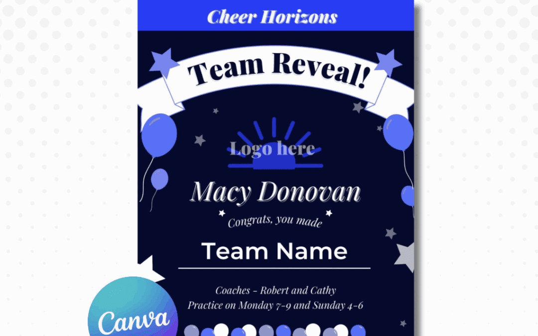Team Reveal Template | Team Template | Sports Printable | Cheer Printable